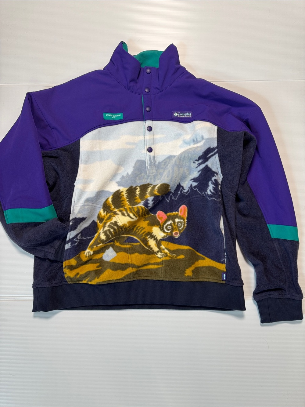 OPENING CEREMONY x Columbia Pullover Lemer Nature Graphic Fleece RARE 18' LG